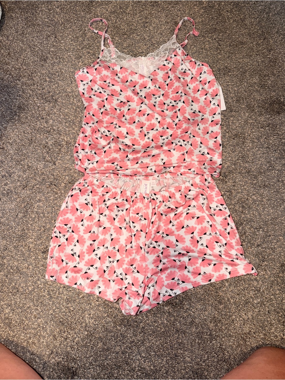 Women’s  Pink Floral Lace-Trim Pajama Set